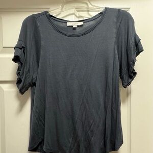LOFT Gray Relaxed Ruffled Short Sleeve Tee
